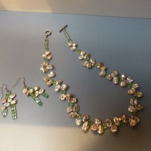 Pearls for 2025 keishi pearls sq green crystals necklace and earrings